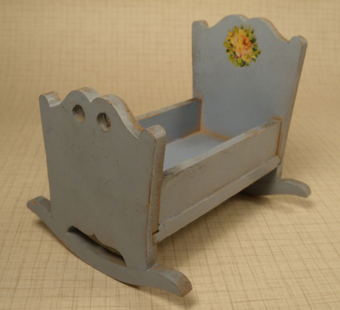 Antique Dollhouse Furniture Strombecker Blue Cradle - Antique Dollhouse Furniture